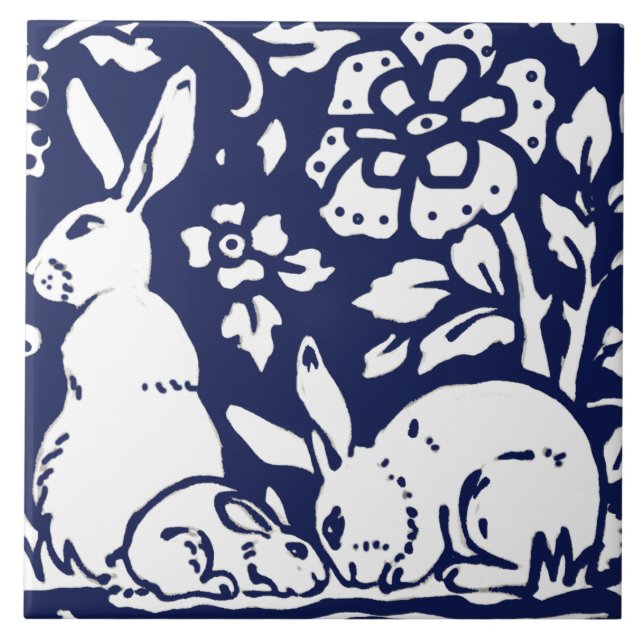Tunga blå kanin Hare Woodland Animal Trivet Kakelplatta (Framsidan)
