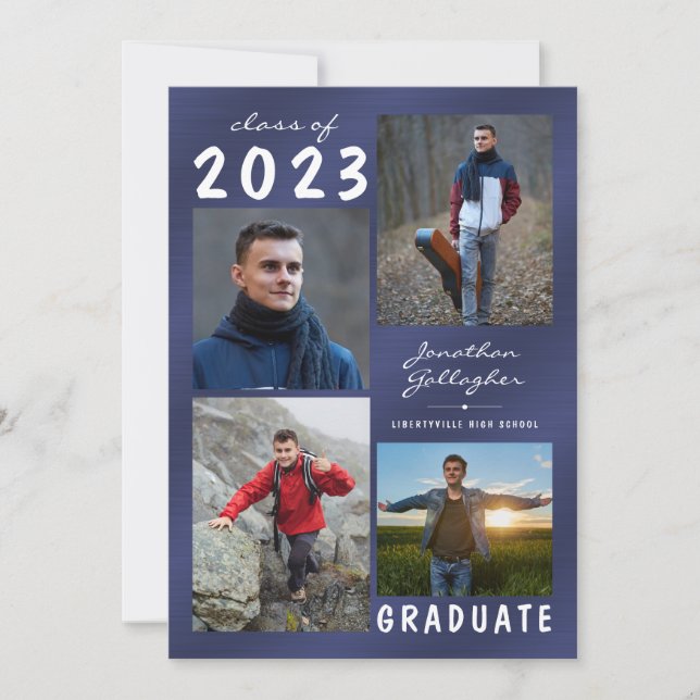Tunga blå metall 5 fotokollage Studenten Meddelande (Framsida)