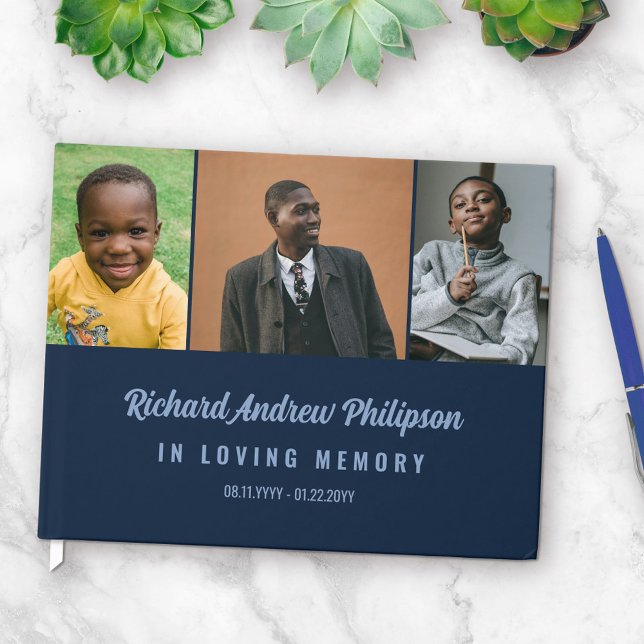 Tunga, blå, moderna skript 3-foton i överliggande  gästböcker (Skapare uppladdad)