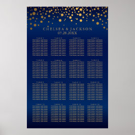 Tunga blå och Guld-konfetti-punkter 16 sittdiagram Poster