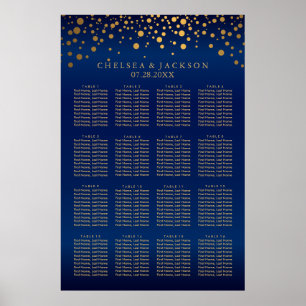 Tunga blå och Guld-konfetti-punkter 16 sittdiagram Poster