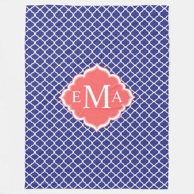 Tunga blå och vit katrefoil Geometric Mönster Fleecefilt (Framsidan)