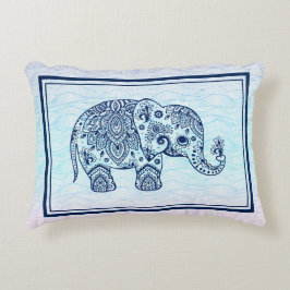 Tunga-blå paisley Elephant Illustration Prydnadskudde