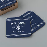 Tunga Blå Rope & Anchor Boat Namn Underlägg Papper Kvadrat<br><div class="desc">Lägg till en anpassningsbar i coolan till din fiskebåt,  segelbåt,  yacht eller hemmabåt med dessa personlig underlägg. Den klassiska nautiska konstruktionen i marinblått och vitt ger din båt namn,  fraktens register och året i rustiskt vitt bokstäver med en ankarillustration och rep rand som är beskrivet överst och grund.</div>