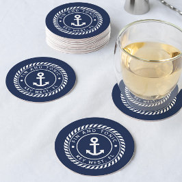 Tunga Blå Rope & Anchor Boat Namn Underlägg Papper Rund