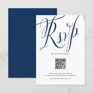 Tunga, blå, rustisk kalligrafi QR-kod Bröllop OSA Kort