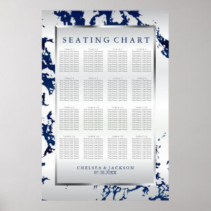 Tunga blå, Silver och vit satäng - Sittdiagram Poster