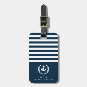 Tunga blå sjöbåtsankare   MonogramAnpassningsbar Bagagebricka