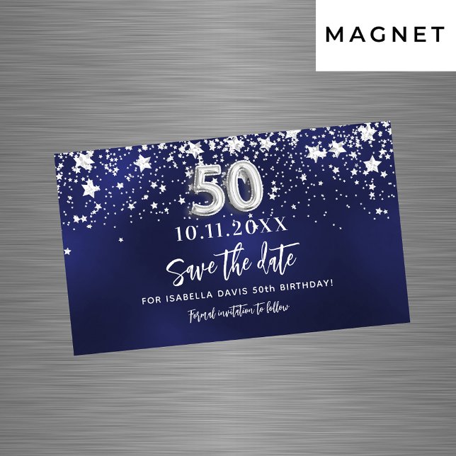 Tunga blå stjärnor 50-årsdagen Spara datum magnete (Skapare uppladdad)