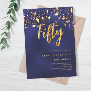 Tunga blå stjärnor i guld 50-årsdagen inbjudningar
