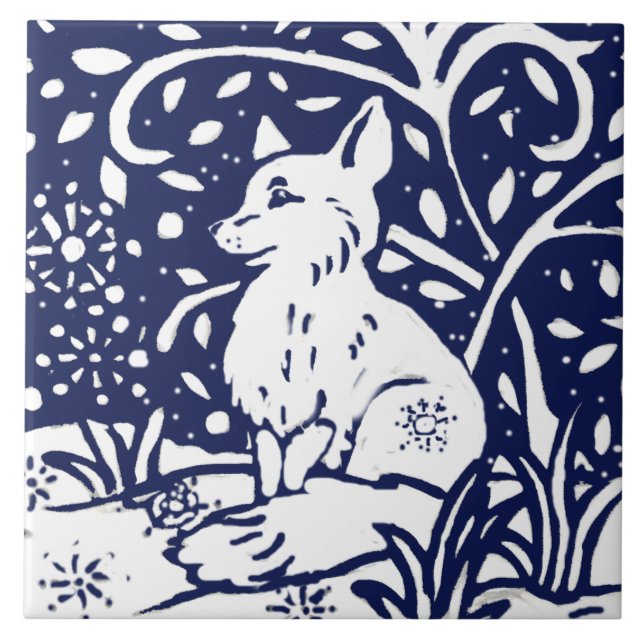 Tunga blå Vinter Fox Woodland Animal Trivet Kakelplatta (Framsidan)