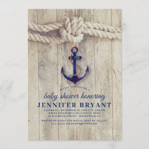 Tunga blåa fästare Rustic Nautical Baby Shower Inbjudningar