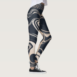 Tunga blåa och guld marmor med gyllene prickar leggings