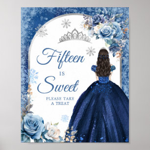Tunga blåa Silver, magiska vinterfemton är söta Poster