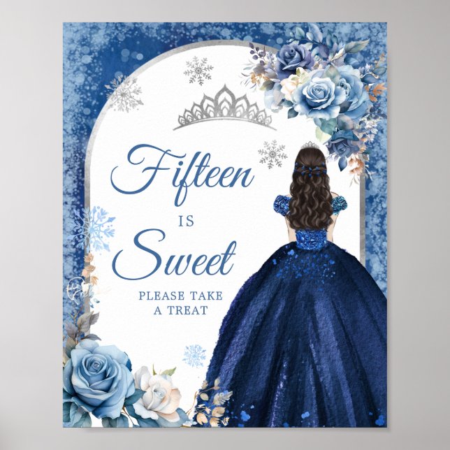 Tunga blåa Silver, magiska vinterfemton är söta Poster (Framsidan)