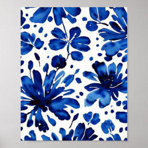 Tunga blåblomma mönster poster
