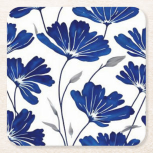 Tunga blåblomma mönster underlägg papper kvadrat