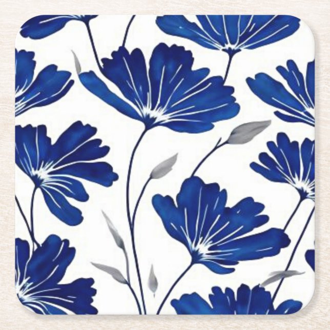 Tunga blåblomma mönster underlägg papper kvadrat (Framsidan)