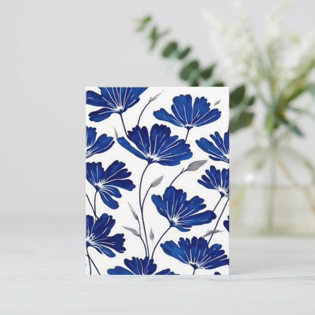 Tunga blåblomma mönster vykort (Stående Fram)