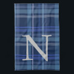 Tunga blåfärgade Tartan Cute Retro Monogram Kökshandduk<br><div class="desc">Tunga blåfärgade Tartan Cute Retro Aesthetic Monogram Kitchen Towel</div>