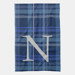 Tunga blåfärgade Tartan Cute Retro Monogram Kökshandduk