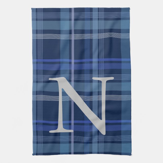 Tunga blåfärgade Tartan Cute Retro Monogram Kökshandduk (Vertikal)