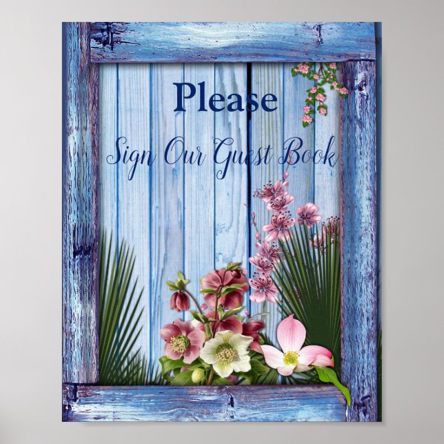 Tunga - Blåtexturerade och Rosa blommor Poster (Framsidan)