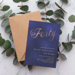 Tunga blått guld-skript 40-årsdag inbjudningar