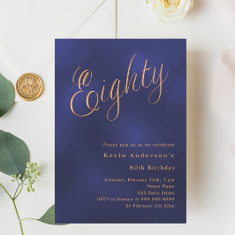 Tunga blått guld-skript 80-årsdag inbjudningar