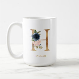Tunga Blommigt Monogram Brev ’H’-Personlig Kaffemugg