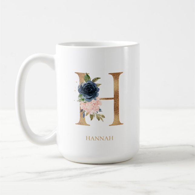 Tunga  Blommigt Monogram Brev ’H’-Personlig Kaffemugg (Vänster)