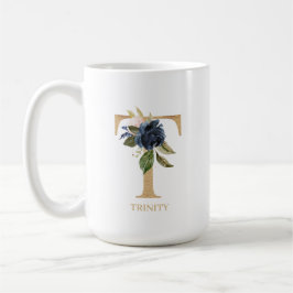 Tunga, Blommigt Monogram Brev ’T’-Personlig Kaffemugg