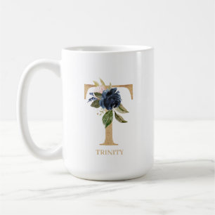 Tunga,  Blommigt Monogram Brev ’T’-Personlig Kaffemugg