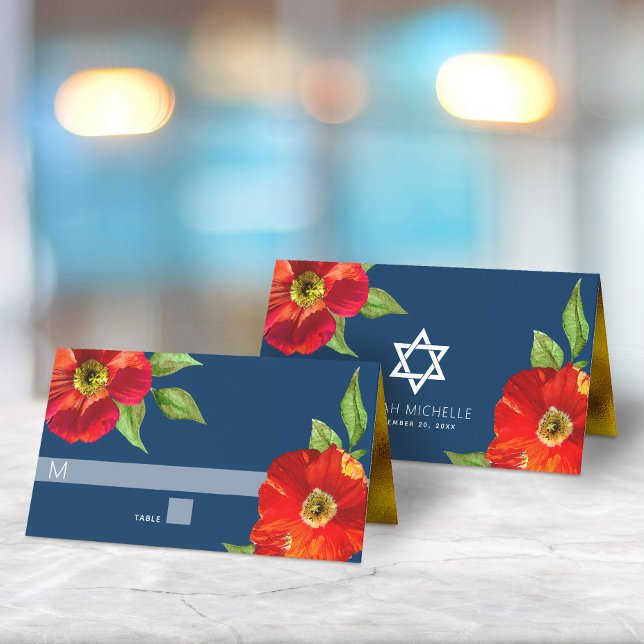 Tunga Blommigt Vattenfärg Bat mitzvah Modern med f Placeringskort (Skapare uppladdad)