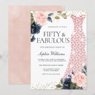 Tunga blommor 50:e födelsedagen 50 & Fabulous Inbjudningar