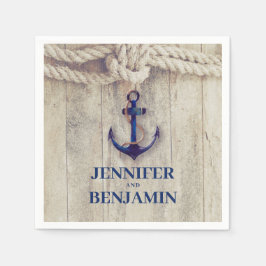 Tunga Blue Anchor Rustic Driftwood Nautical Bröllo Pappersservett