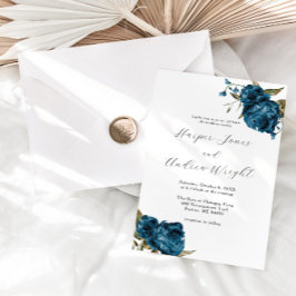 Tunga Blue Blommigt Garden WedWedding Inbjudningar