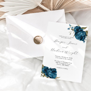 Tunga Blue Blommigt Garden WedWedding Inbjudningar