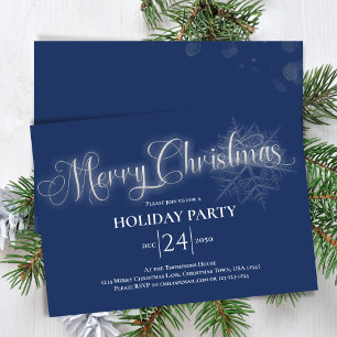 Tunga Blue Calligraphy Script Merry Julfest Inbjudningar