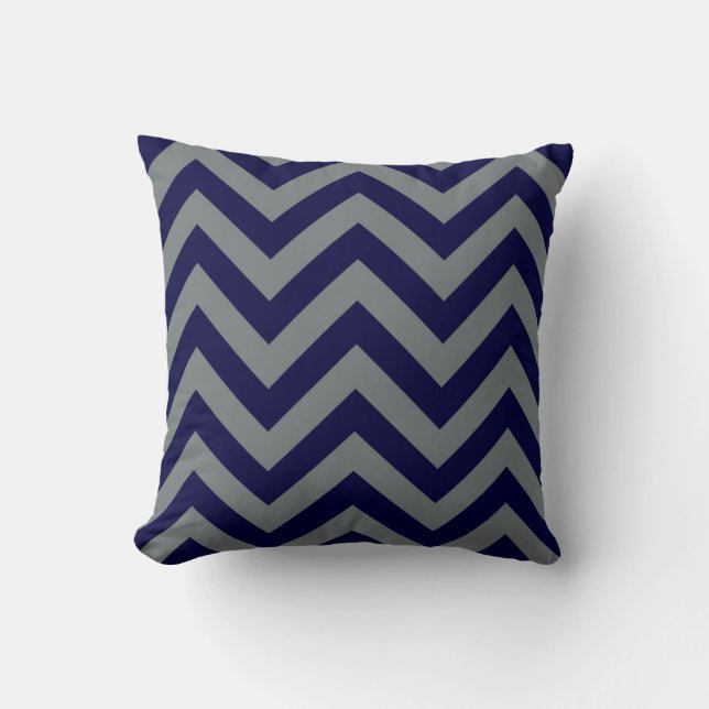 Tunga Blue, Charcol Large Chevron ZigZag Mönster Kudde (Framsida)
