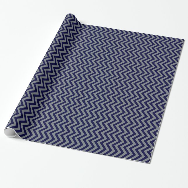 Tunga Blue, Charcol Large Chevron ZigZag Mönster Presentpapper (Utrullad)
