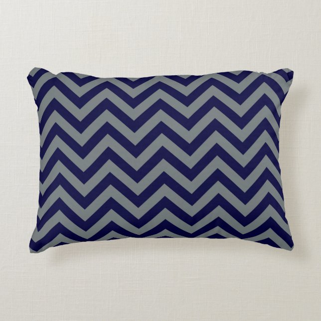 Tunga Blue, Charcol Large Chevron ZigZag Mönster Prydnadskudde (Framsidan)