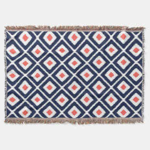 Tunga Blue, Coral, White Ikat Diamond Mönster Mysfilt