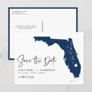 Tunga Blue Florida State Karta QR-koden Spara datu Meddelande Vykort