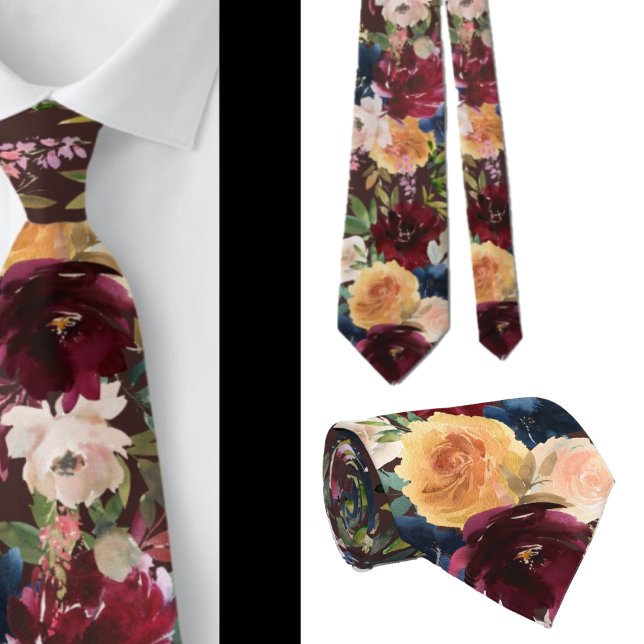 Tunga Blue, Guld Gult, Rosa Vin Blommigt Neck Tie Slips (Skapare uppladdad)
