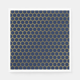 Tunga Blue & Guld Hexagon Geometric Mönster Pappersservett