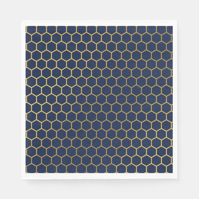 Tunga Blue & Guld Hexagon Geometric Mönster Pappersservett (Framsidan)