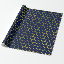 Tunga Blue & Guld Hexagon Geometric Mönster Presentpapper