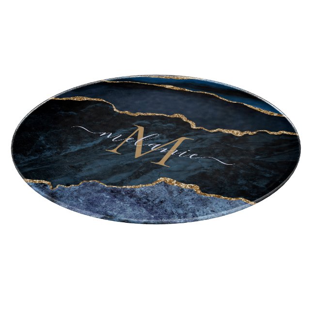 Tunga Blue Guld Marble Monogram Namn (Hörn)