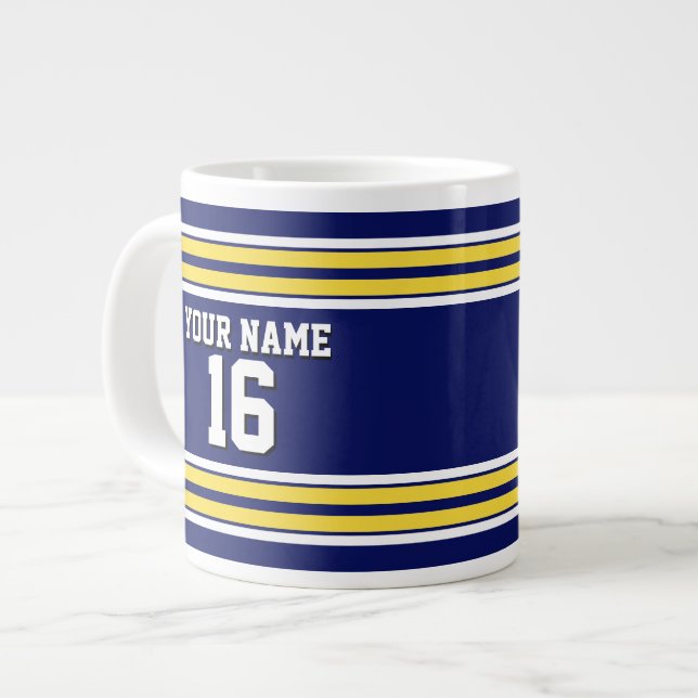 Tunga Blue med Gult White Rand Team Jersey Jumbo Mugg (Framsida vänster)